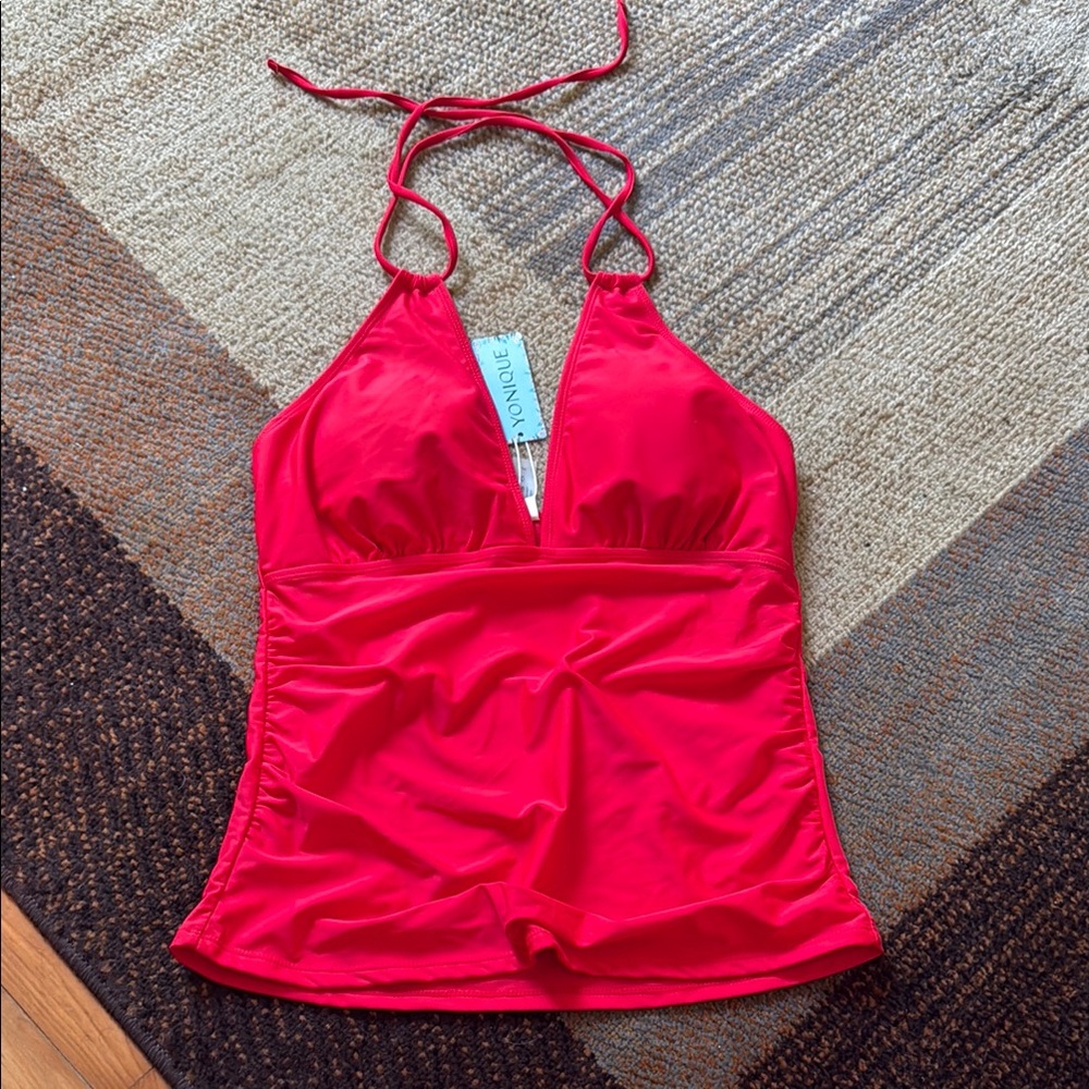 NEW Yonique Red Halter Tankini